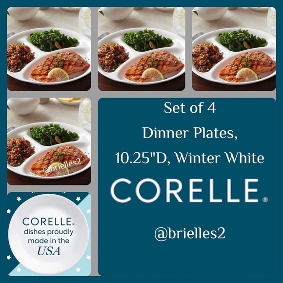 ♥️ New Corelle Winter Frost White 10.75" Divided Dinner Plates, Set of 4 - Picture 1 of 6